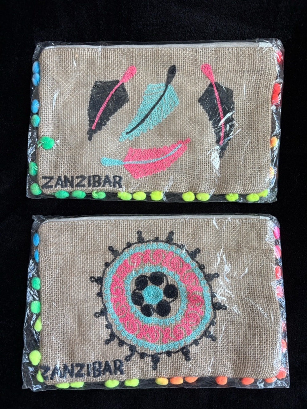 Zanzibar Burlap embroidered pouch (Brand New)
